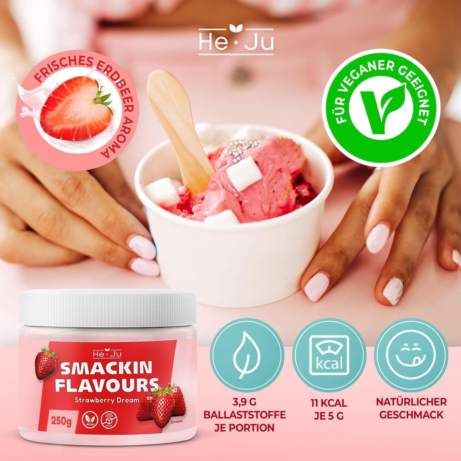 He-Ju, Proszek o smaku truskawkowym, 250 gram Aromas Naty Shop