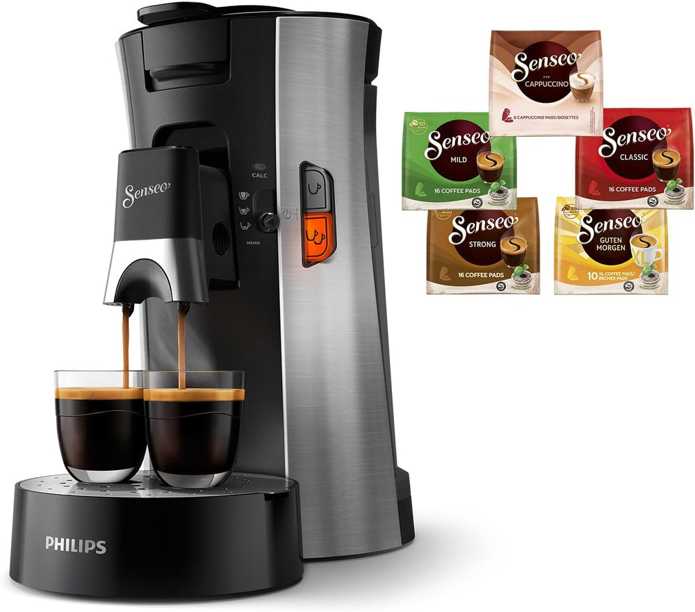 Espressor cu capsule Philips Senseo Select ECO, negru/pătat - alegere a intensității cafelei plus funcție de memorare, fabricat din plastic reciclat (CSA240/20)