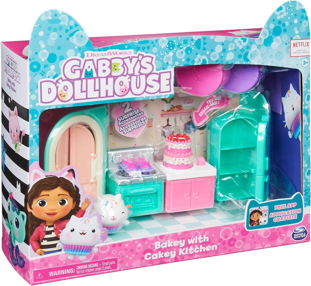 Camera Deluxe a casei de păpuși Gabby, cameră cu figurină pisică, mobilier și 2 cutii surpriză cu accesorii tematice, potrivită pentru copii cu vârsta de 3 ani și peste