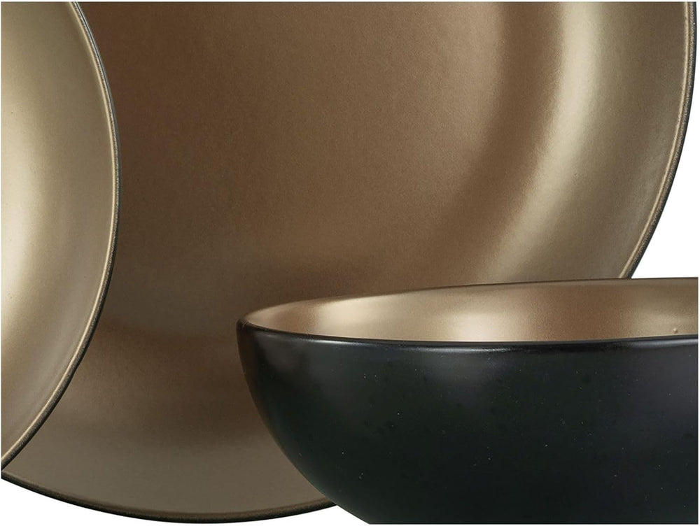 CreaTable, 23598, seria GLAMOUR - Gold, set de veselă cu 16 piese, serviciu combinat din gresie, potrivit pentru mașina de spălat vase și cuptorul cu microunde, producție de calitate