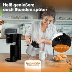 Cafetieră Bomann® cu termos | pentru 8-10 cești de cafea | fără pierderi de temperatură | cafetieră cu filtru | 1 litru | Espressor | Cafetieră cu filtru cu termos | KA 168 negru