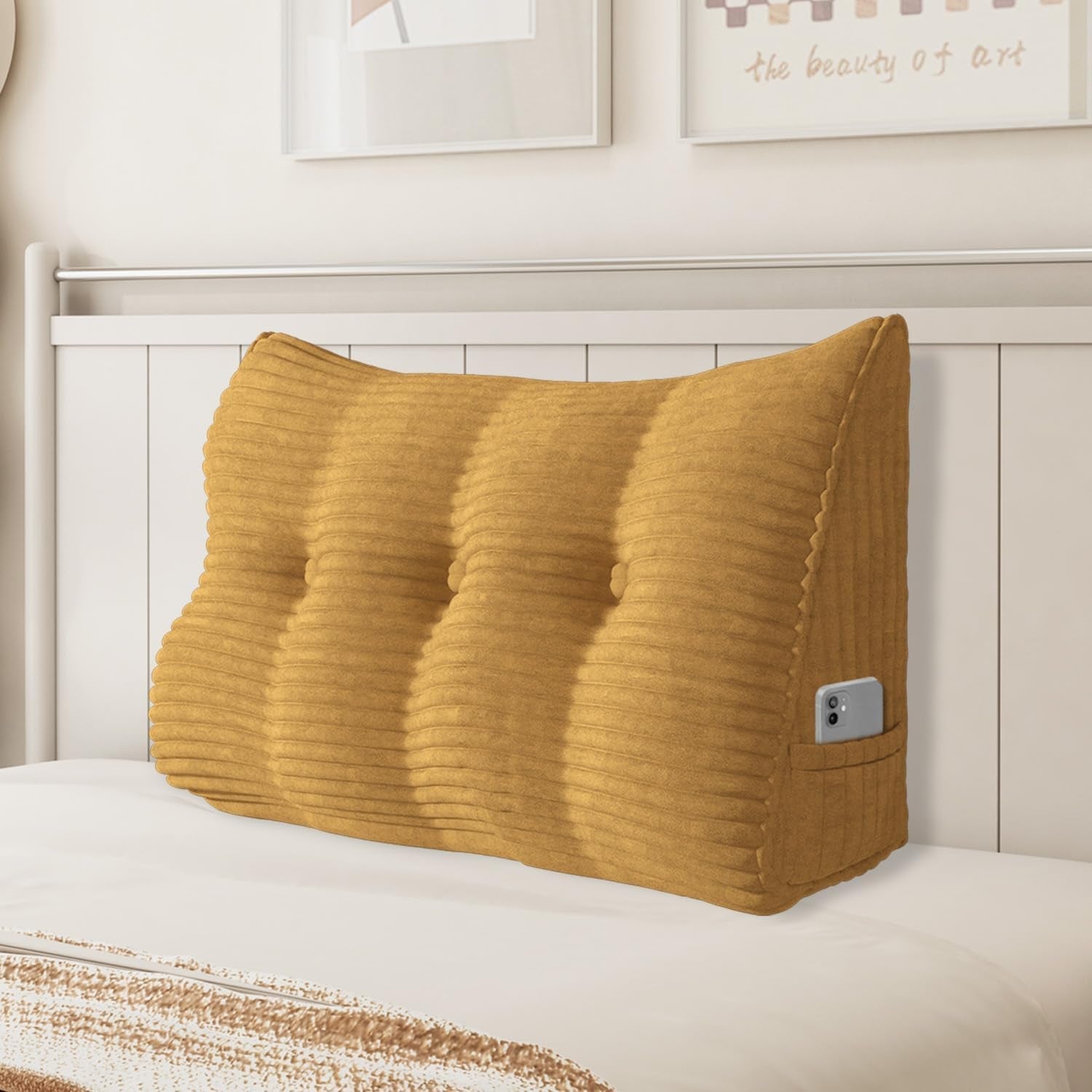 Pernă Johnear cu pană, pernă de citit pentru pat și canapea, pernă pentru spătar, pernă pentru tăblie, pernă lombară triunghiulară mare (gri, 45 cm)