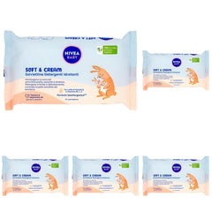 NIVEA Baby Nawilżające chusteczki oczyszczające Soft & Cream, 57 sztuk, do czystej, suchej i nawilżonej skóry, chusteczki dla niemowląt z mlekiem migdałowym i witaminami B5, C i E