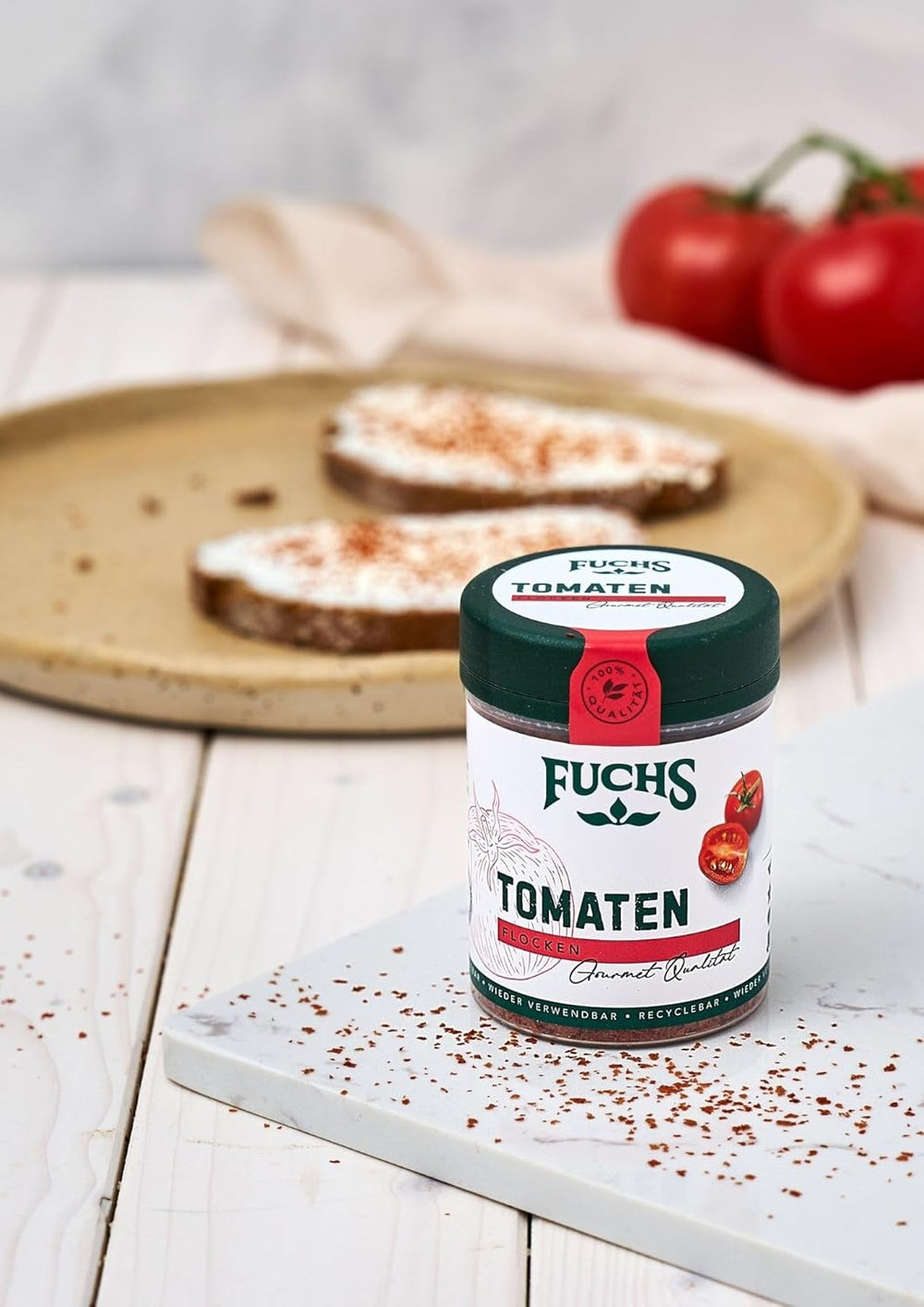Fuchs Gewürze - Tomaten Flocken - Gewürz für Ofenfeta oder tomatigen Geschmack in Saucen - naturalne składniki - 40 g w wiederverwendbarer, recyclebarer Dawka
