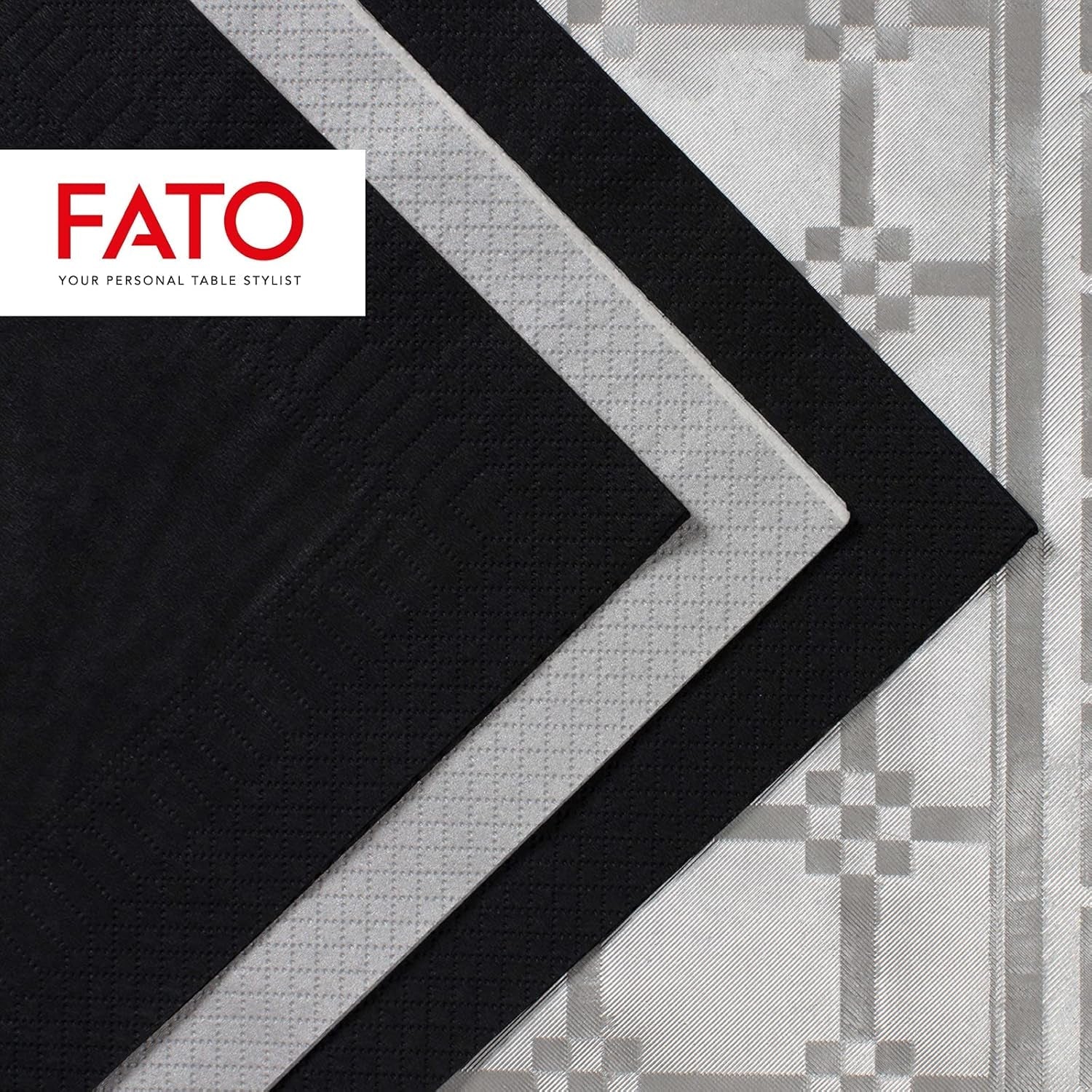 , Șervețele de hârtie de unică folosință, ideale pentru prânzuri informale și bufete, pachet de 50 de șervețele, dimensiune 33X33, 4 pliuri, 2 straturi, culoare neagră, certificate Fsc (pachet de 2)