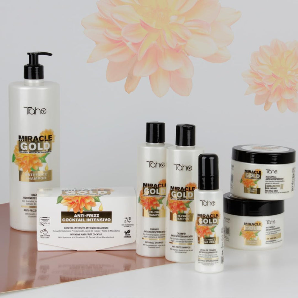 Mască anti-frizz Miracle Gold pentru păr fin cu keratină, provitamina B5 și extract de mușețel, 300 ml Masca de par Naty Shop