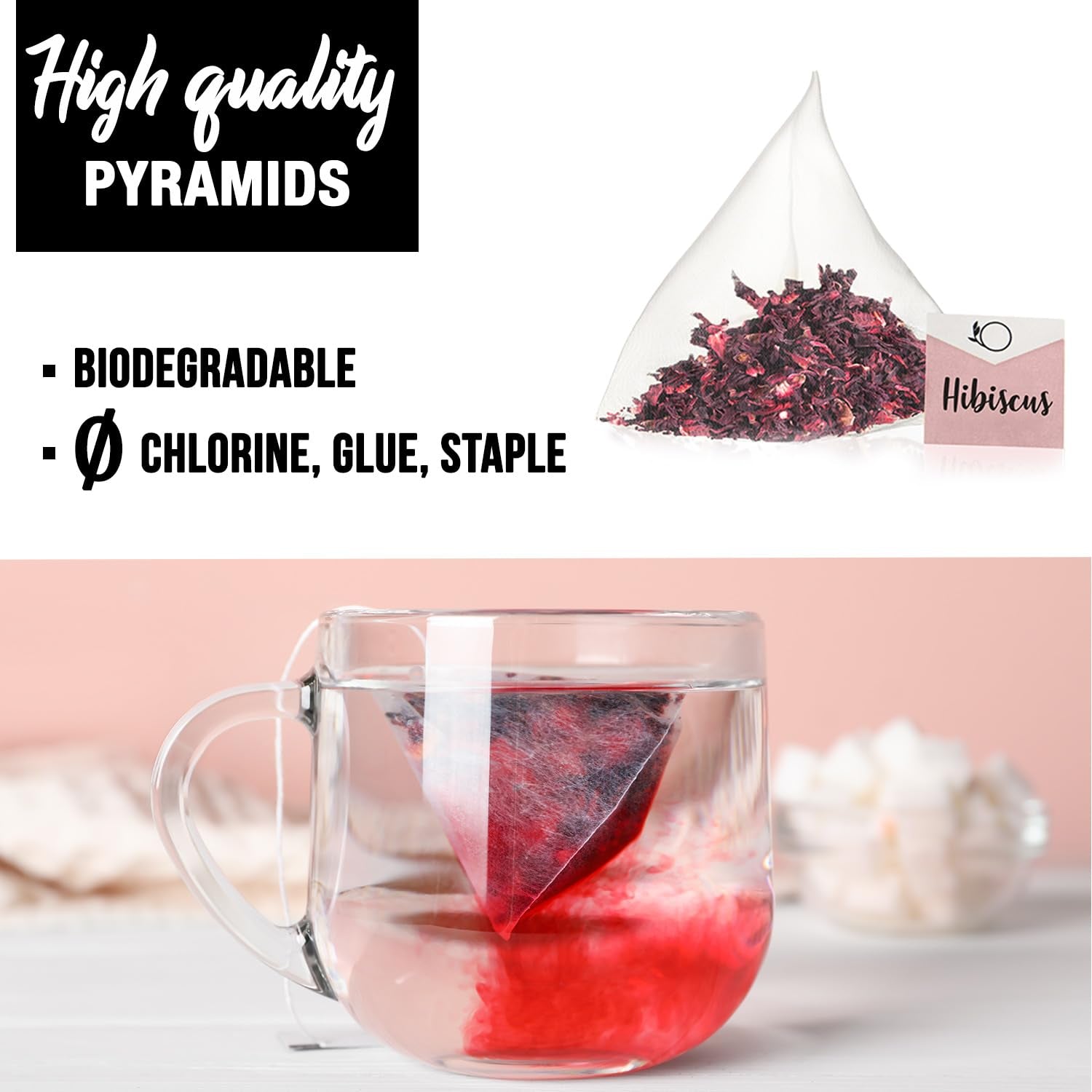 ORIGEENS CEAI DE HIBISCUS BIO Calitate premium - 50 pliculețe | Flori de hibiscus uscate bio pentru ceai, ceai de fructe, ceai rece, ceai karkade | Ceai de hibiscus pentru cură de detoxifiere și drenaj