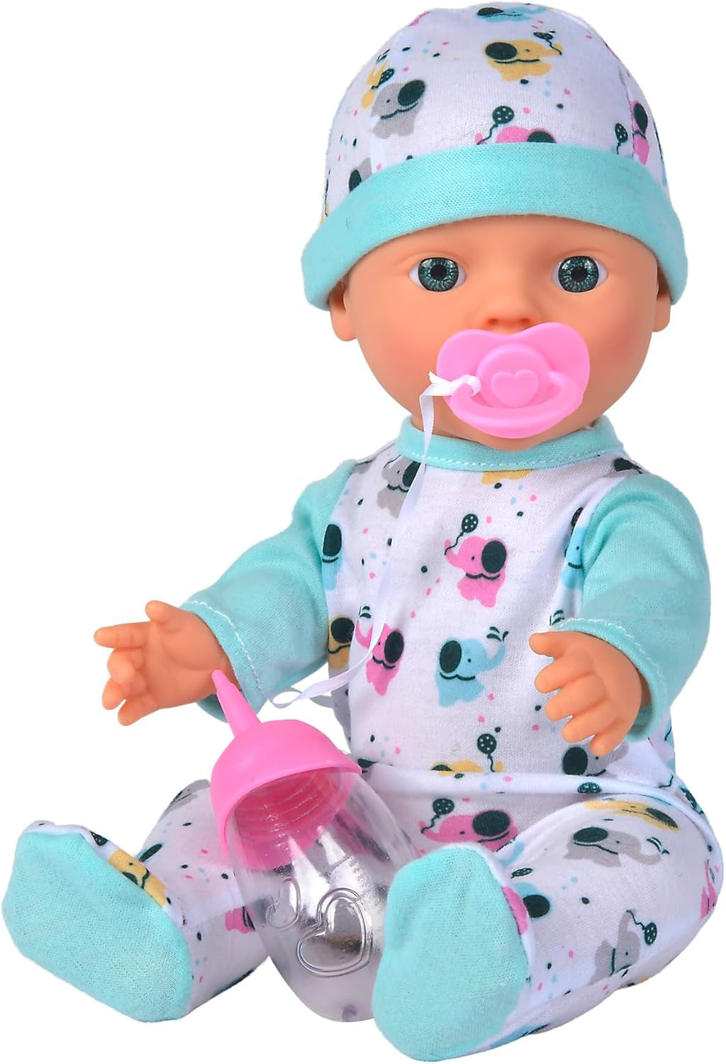 Noworodek Baby Elephant Vinyl Doll z funkcją karmienia i picia, butelka i smoczek, 30 cm, 2-letnie lalki Naty Shop