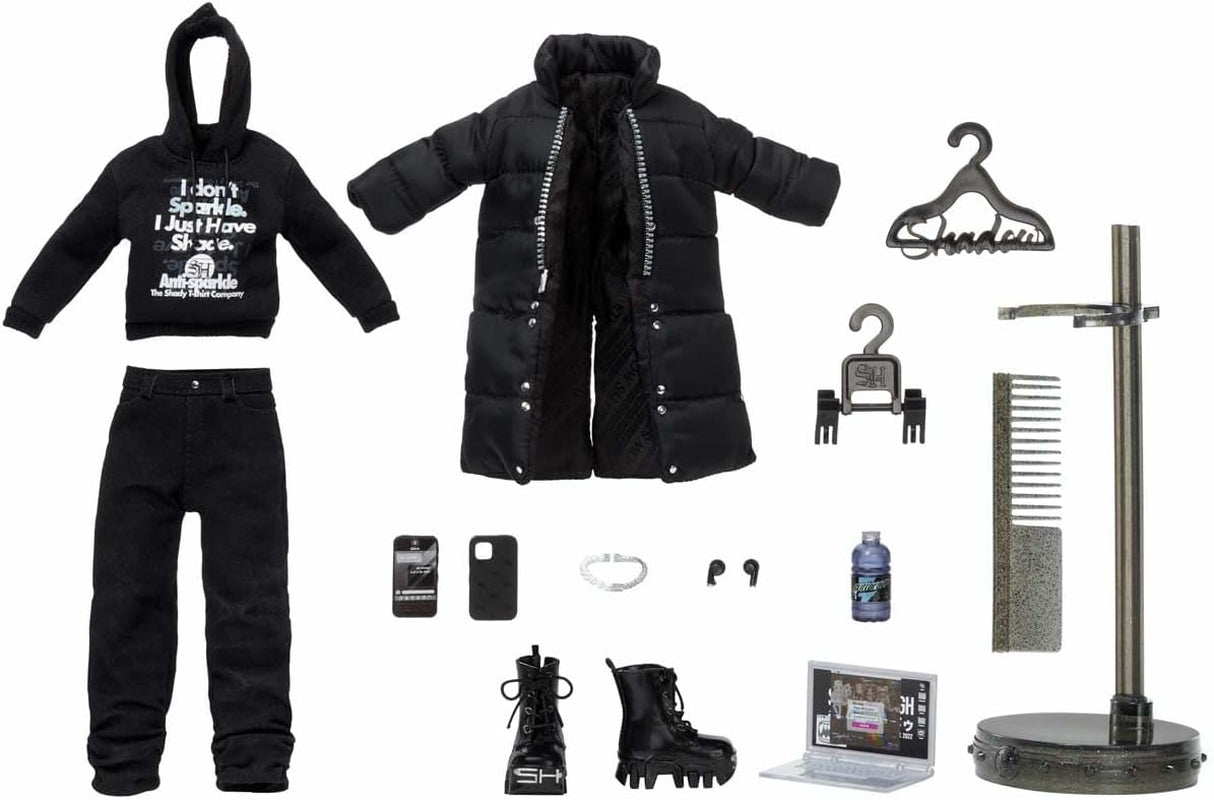 Rainbow High Shadow High - REXX McQueen - Păpușă neagră la modă cu ținută la modă și peste 10 accesorii de joacă colorate - Ideală pentru colecționari și copii cu vârsta cuprinsă între 4 și 12 ani