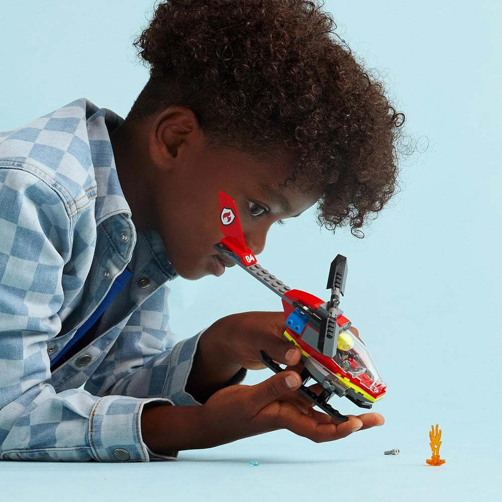 LEGO City Helikopter straży pożarnej, zestaw zabawkowy helikopter i figurka pilota, helikopter strażacki zapewniający pomysłową zabawę, prezent dla dzieci, chłopców i dziewcząt od 5 lat 60411 Zestawy do budowania Besuche den LEGO-Store