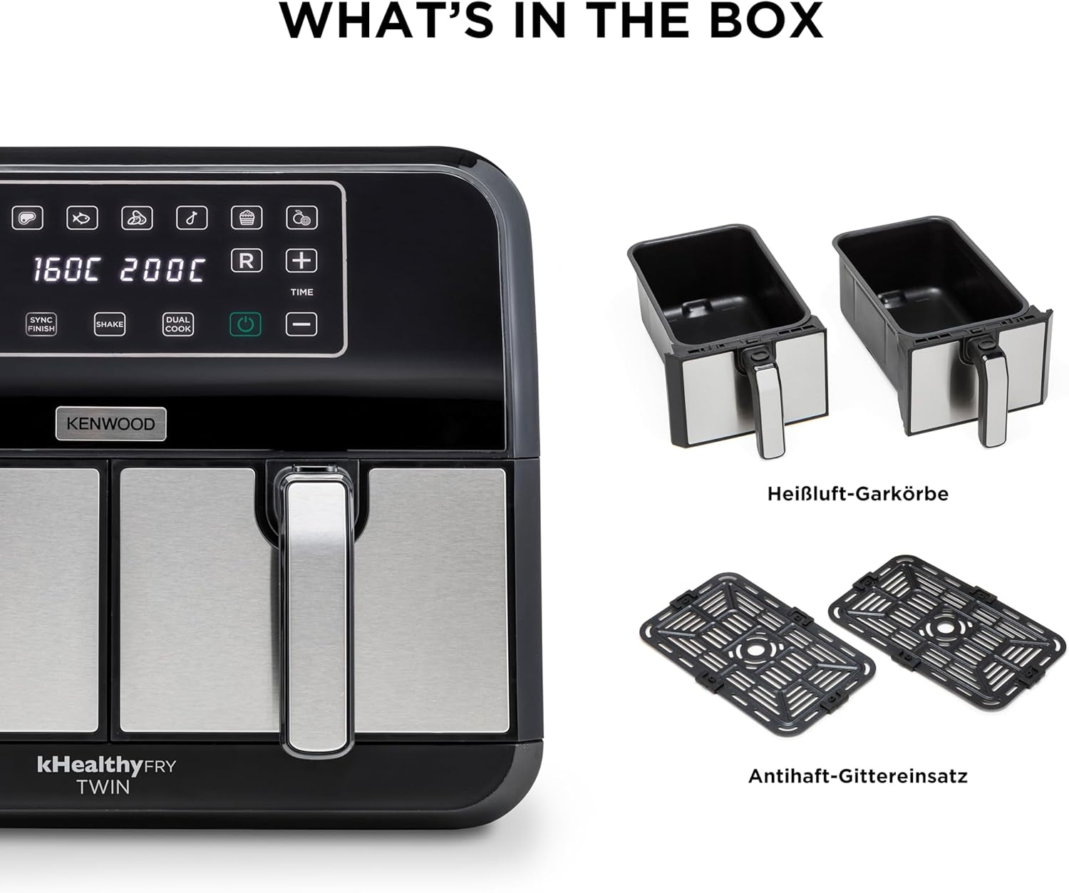 Kenwood Khealthy Twin Airfryer, 8L (2X4L), dwukomorowa, 8 programów, funkcja Dual Cook & Sync Finish, ekran dotykowy