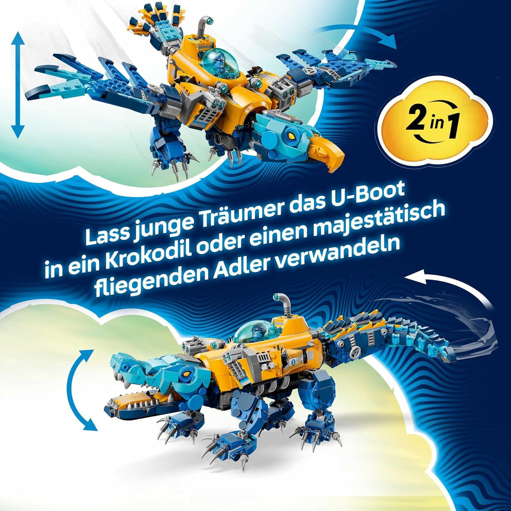 LEGO DREAMZzz 2in1 Krokodil-U-Boot - Spielzeug verwandelbar in Adler-U-Boot - inkl. 3 Minifiguren, 2 Spinnen und Einer sammelbaren blauen Schatz-Kreatur - Geschenk für Jungen ab 8 Jahren - 71512