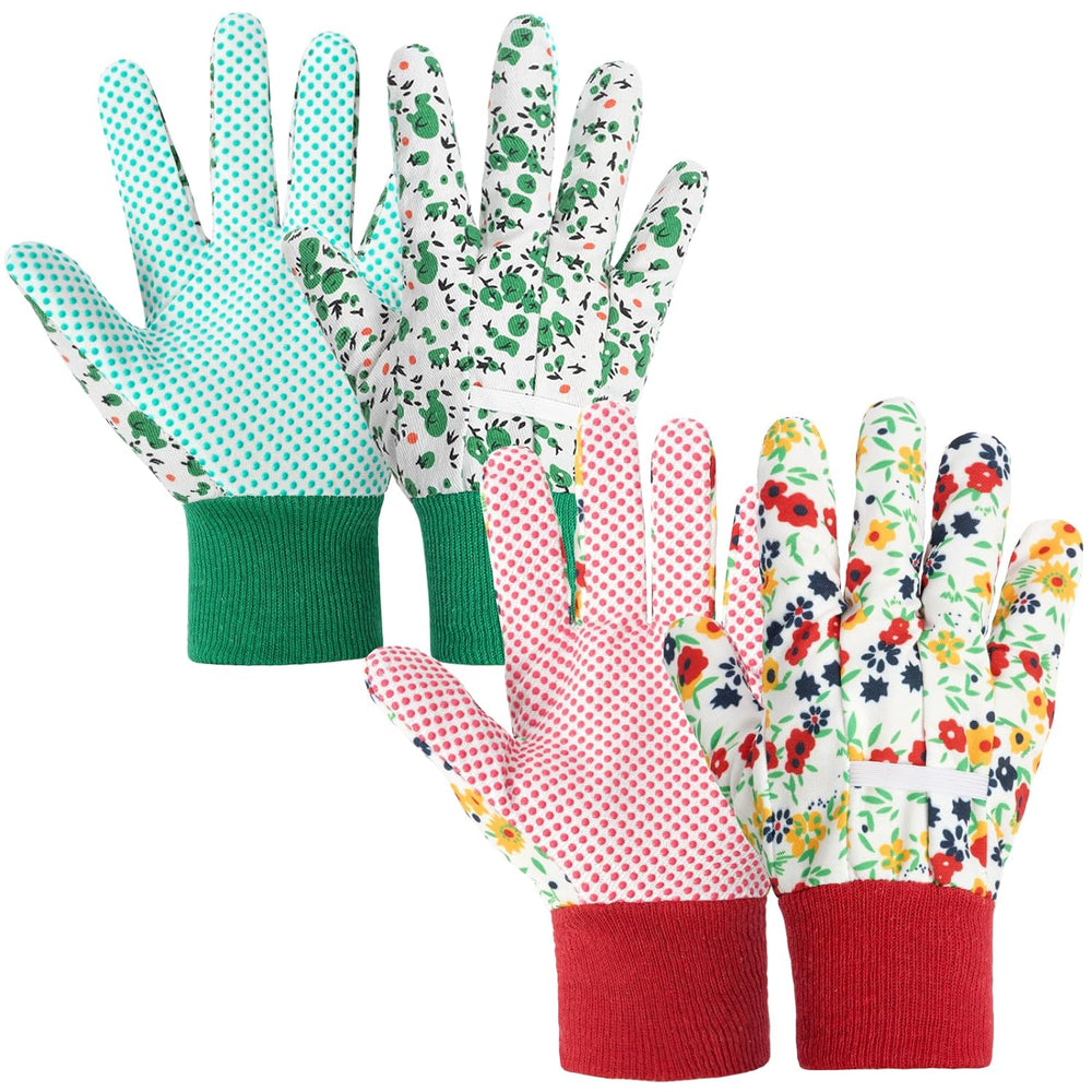Handschuhe Für Garten, 2Er Set Gartenhandschuhe, Antirutschbeschichtung Arbeitshandschuhe, Einheitsgröße Arbeitshandschuhe Mit Pvc-Punkten Und Reißfester Canvas-Stulpe Zum Pflanz & Gartenarbeit