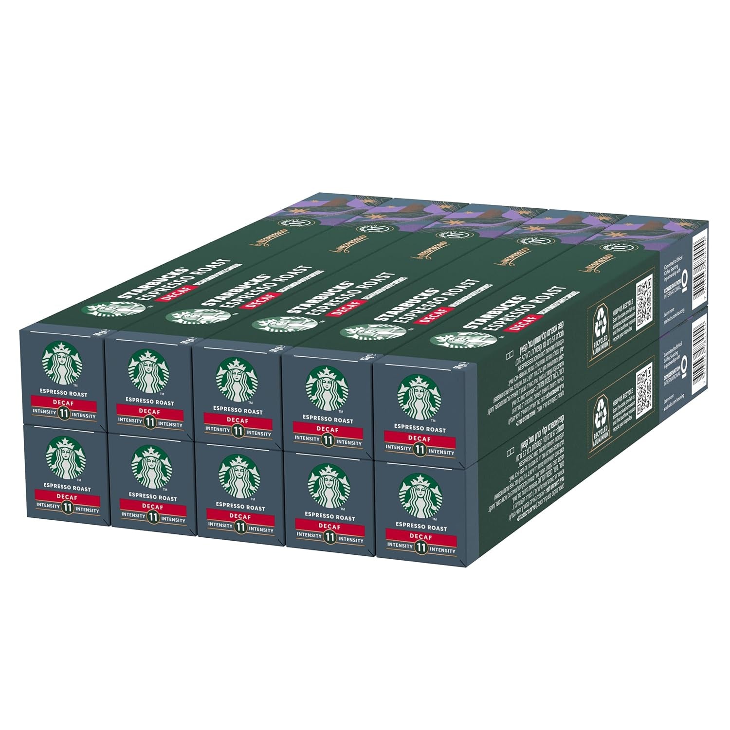 STARBUCKS Espresso Roast Entkoffeiniert by Nespresso, Dunkle Röstung, Kaffeekapseln 10 x 10 (100 Kapseln)