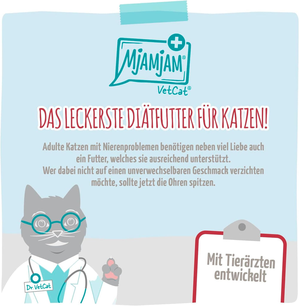 MjAMjAM VetCat - Hrană umedă premium pentru pisici - Dietă - Rinichi - Pui, pachet de 6 (6 x 200g), fără cereale