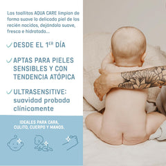 Suavinex Aqua Care Chusteczki nawilżane dla dzieci 60 szt. Chusteczki oczyszczające 99% włókien roślinnych wodnych Aloe Vera Bezzapachowy Bez alkoholu Testowany dermatologicznie Odpowiedni dla skóry wrażliwej