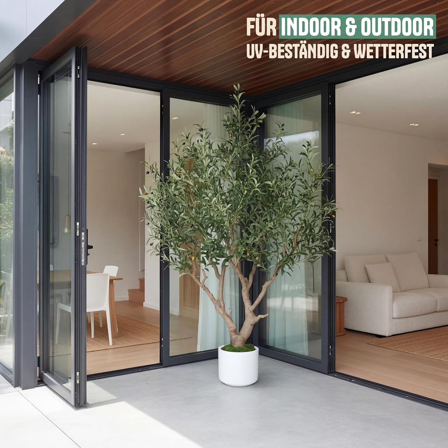 Olivenbaum Künstlich 210 Cm Inkl. Topf - Künstlicher Olivenbaum Mit Naturgetreuem Stamm, Realistischen Blättern & Oliven - Künstlicher Baum Für Indoor & Outdoor, Groß, Inklusive Moos & Topf