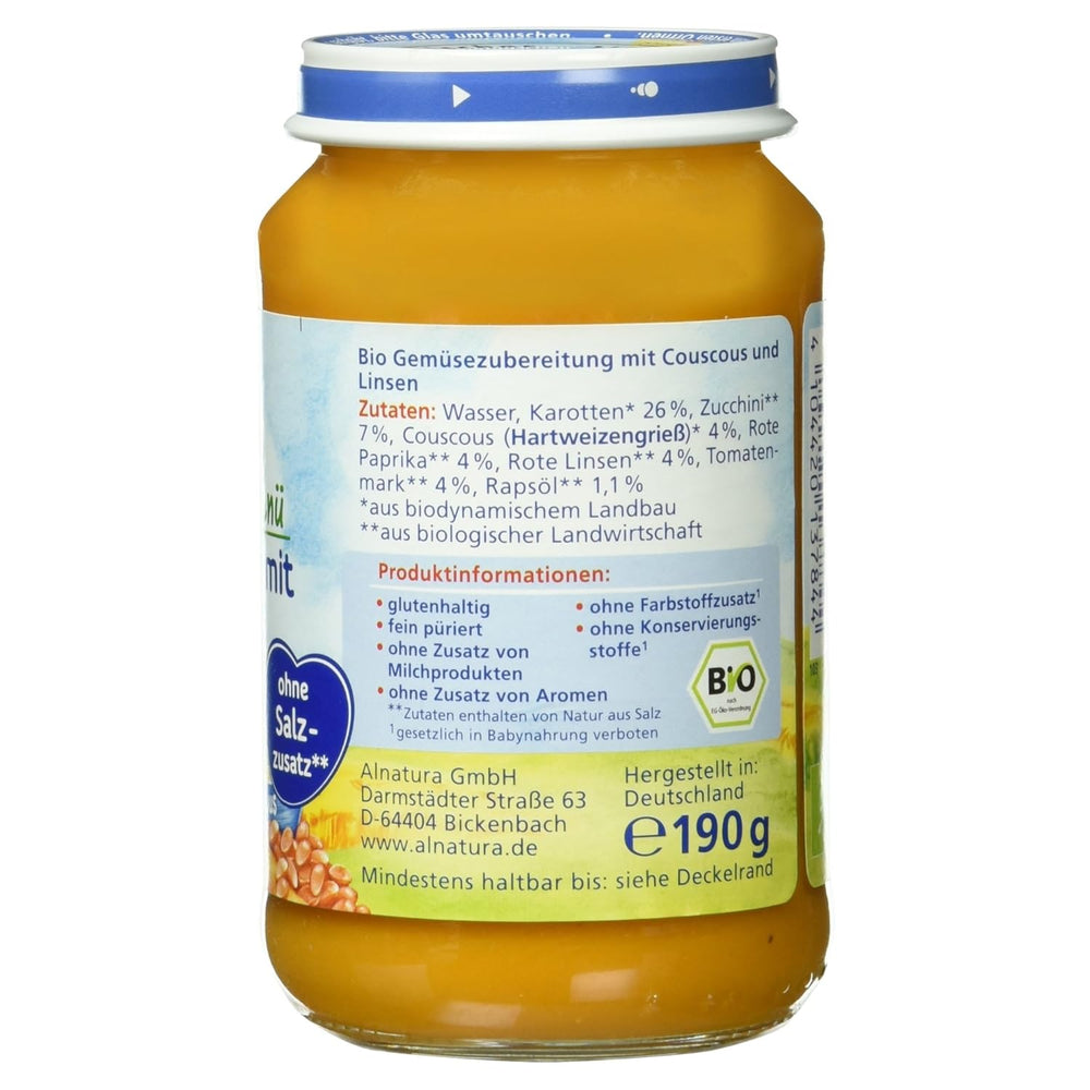 Ekologiczny gulasz z soczewicy z kuskusem (od 6 miesiąca życia), 190 g