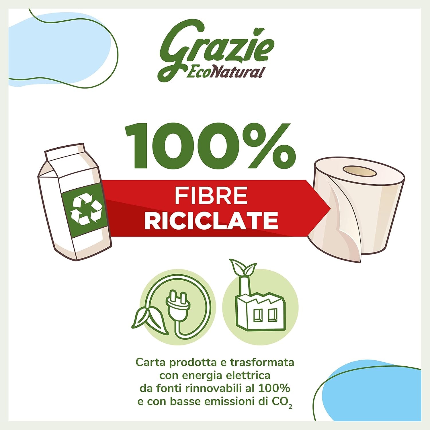 Hârtie igienică Grazie Natural, Econatural, 56 role, hârtie igienică reciclată Fibrepack, 100% ecologică, prietenoasă cu mediul, certificată cu etichetă ecologică și reciclată FSC, fabricată în Italia