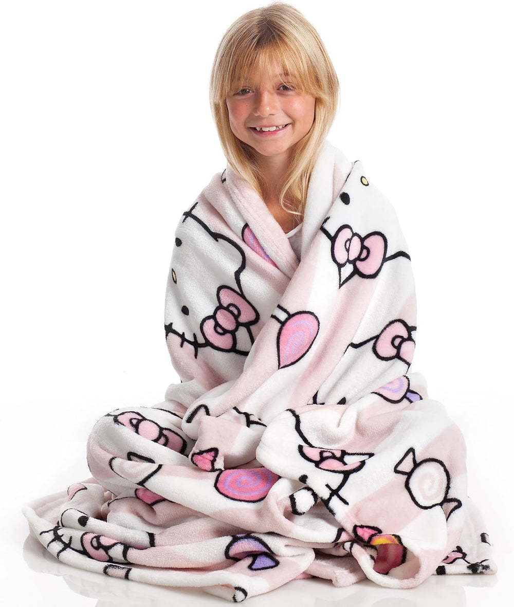 Narzuta Hello Kitty w kolorze różowym, miękki kocyk 130X170Cm, narzuta z mikrofibry lub narzuta na sofę. Jakość z certyfikatem Oekotex, Łóżka i Koce Sanrio Besuche den Kanguru-Store