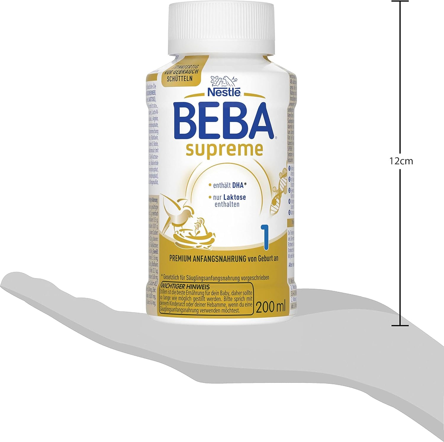 BEBA Nestlé BEBA SUPREME 1 Mleko dla niemowląt: gotowe do spożycia butelki z kwasami Omega 3, opakowanie 4 szt. (1 x 200 ml)