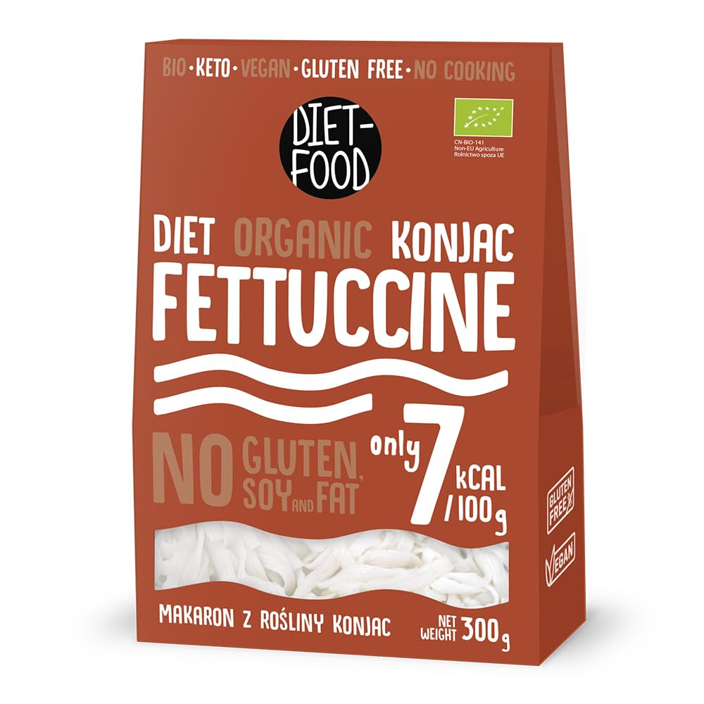 Fettuccine Konjac Noodles Bio Shirataki Diet-Food - 300g, niskowęglowodanowy, bez cukru, keto, wegański, niskokaloryczny, bezglutenowy i bez jajek, wyprodukowany z mąki Konjac