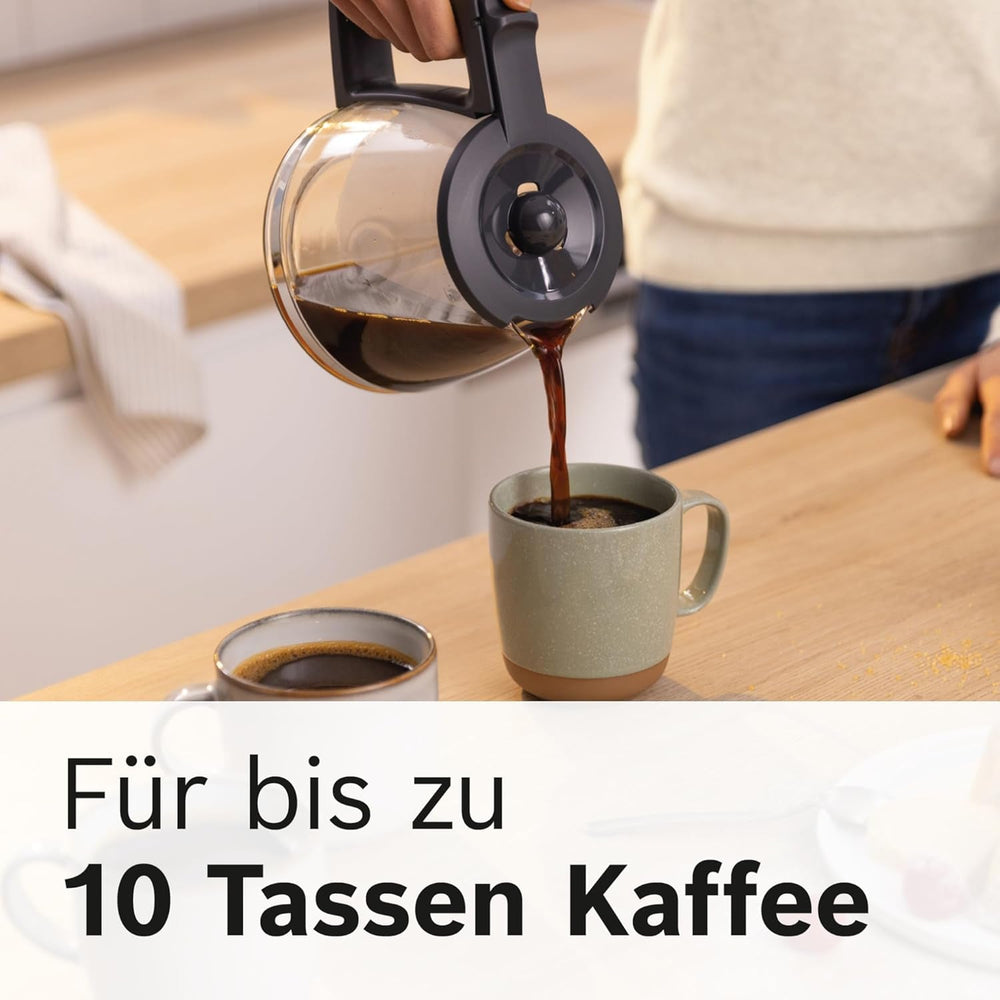 Espressor cu filtru Bosch MyMoment TKA2M113, carafă din sticlă de 1,25 l, pentru 10-15 cești, funcție de menținere la cald timp de 40 de minute, sistem anti-picurare, suport pentru filtru rotativ, rezervor de apă detașabil, 1200 wați, negru mat