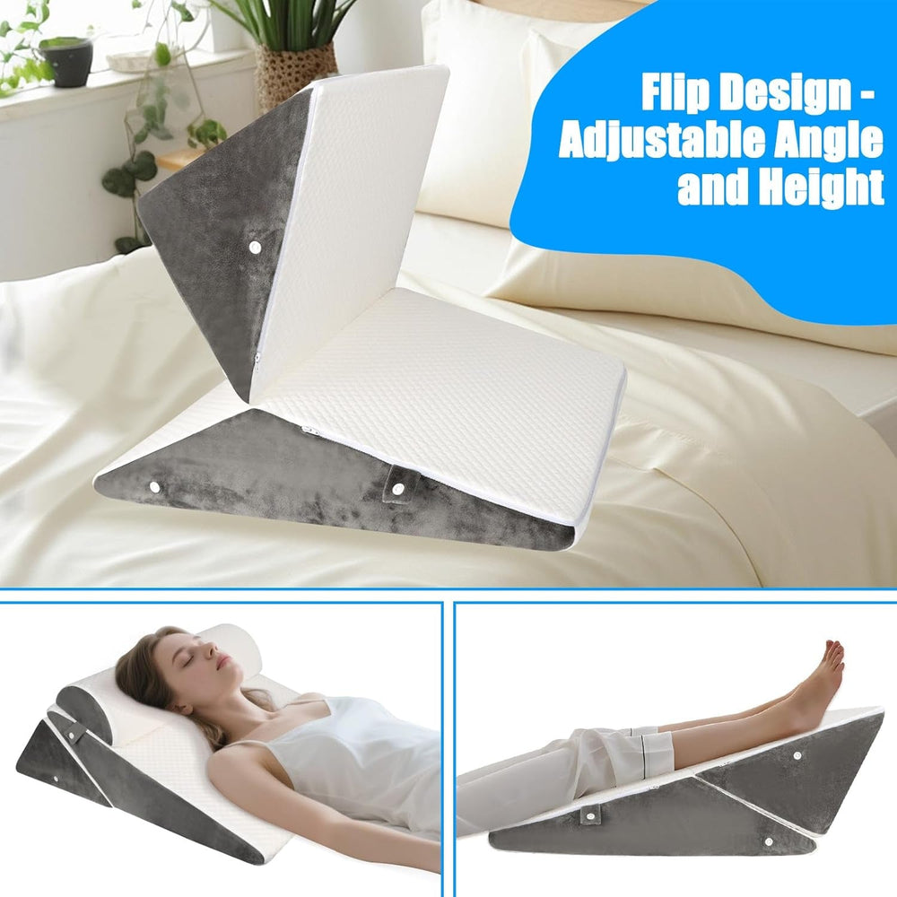 Pernă reglabilă cu pană pentru pat, pernă de citit pentru pat și canapea, pernă de reflux din spumă, pernă pentru spătar, pentru apnee în somn, citit, ridicare a somnului, pernă pentru picioare, dureri de spate, sforăit