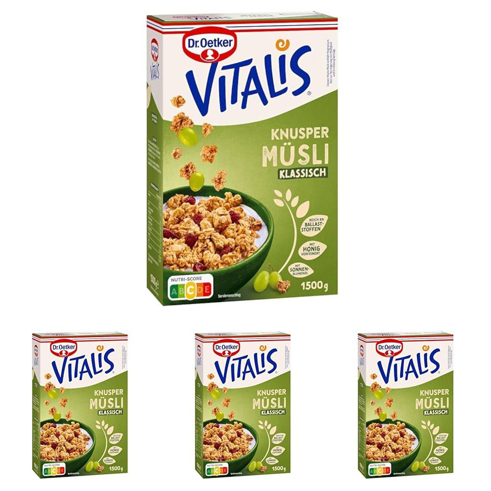 Dr. Oetker Vitalis Classic Crispy Muesli: Duże opakowanie chrupiącego musli śniadaniowego z rodzynkami, 1 opakowanie, 1,5 kg