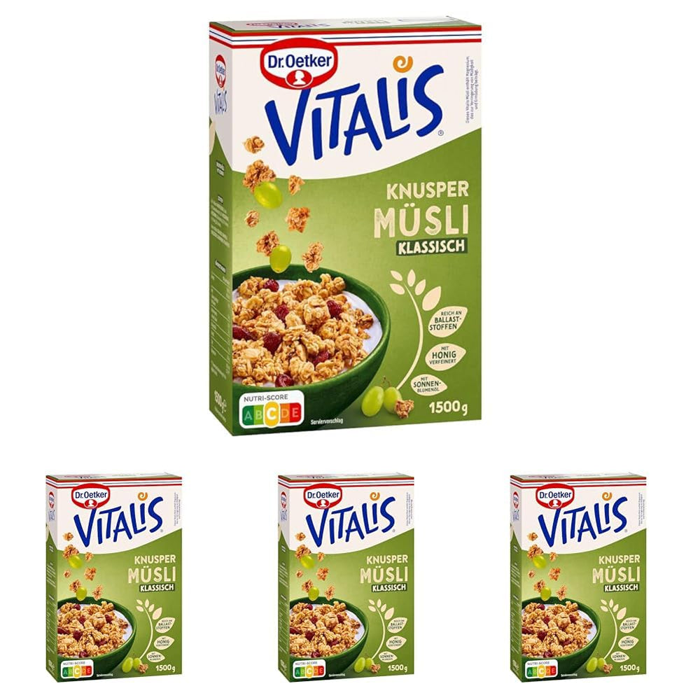 Dr. Oetker Vitalis Classic Crispy Muesli: Duże opakowanie chrupiącego musli śniadaniowego z rodzynkami, 1 opakowanie, 1,5 kg
