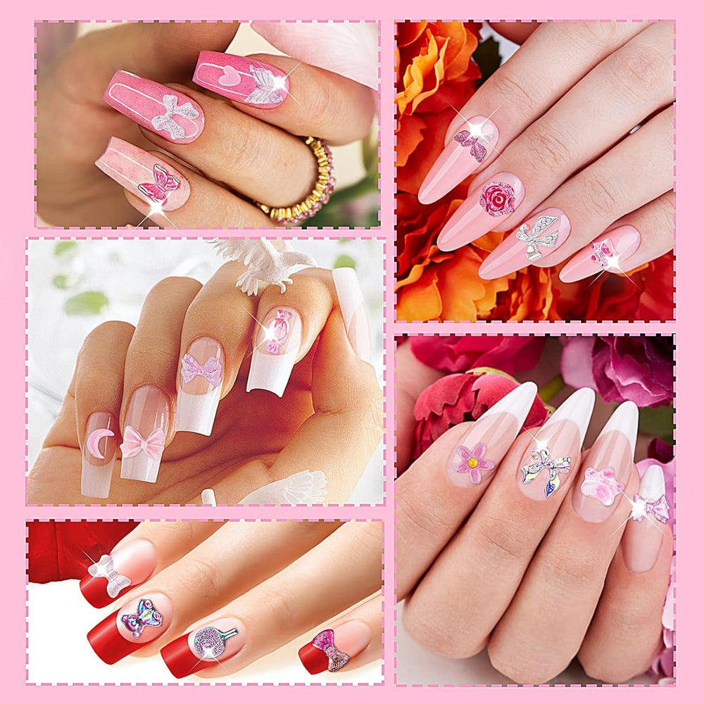 200 piese Nail Art Charms 3D Nail Art Decoration Set Arc Nail Pendant Roz Stil Mixt Arc Floare Ursuleț Acadea În formă de Inimă Nail Art Decorare DIY Craft Nail Design