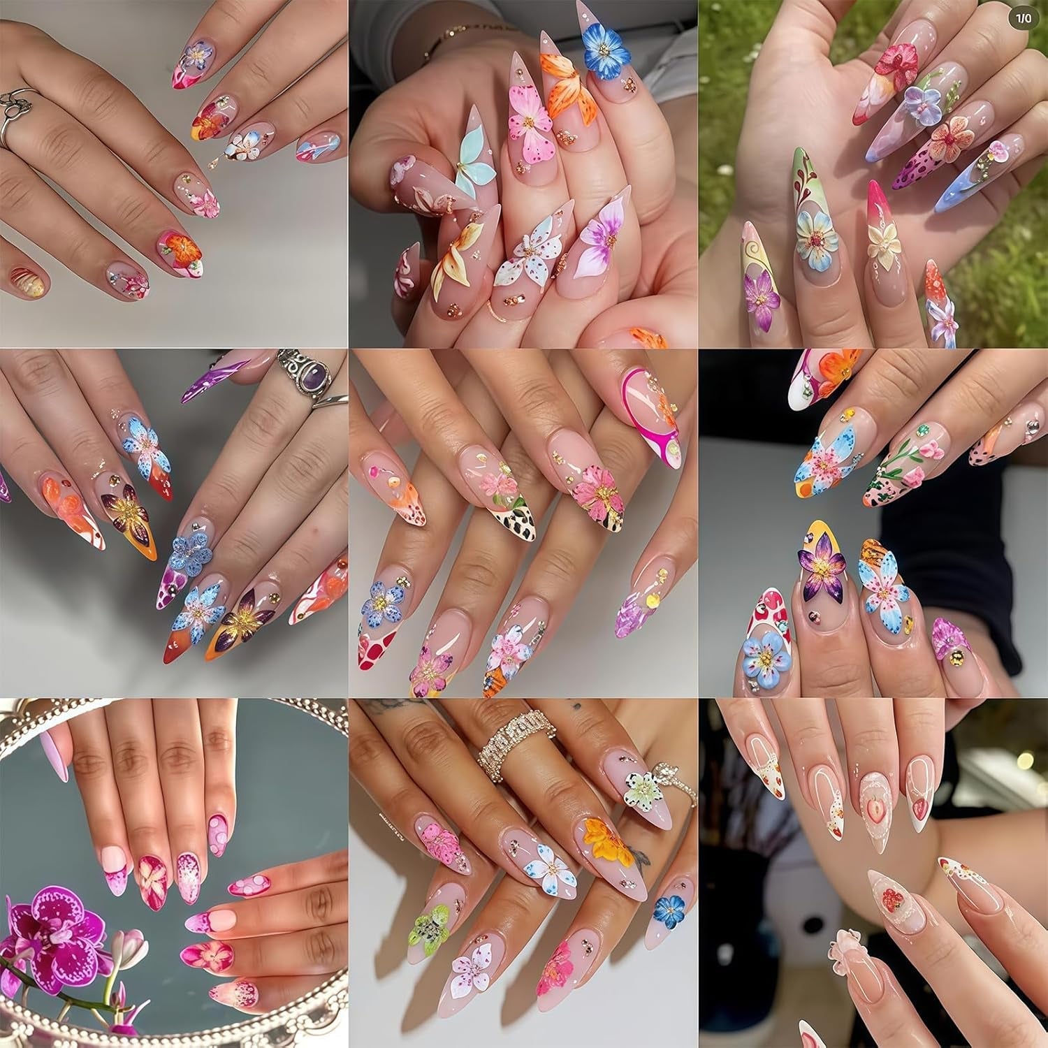 50 Stück 3D Blume Nail Charms Set, Bunte Nageldesign Zubehör, Nägel Charms Und Nagel Art Charms, Perfekt Für Nailart, Maniküre Dekoration Und DIY Nageldesign