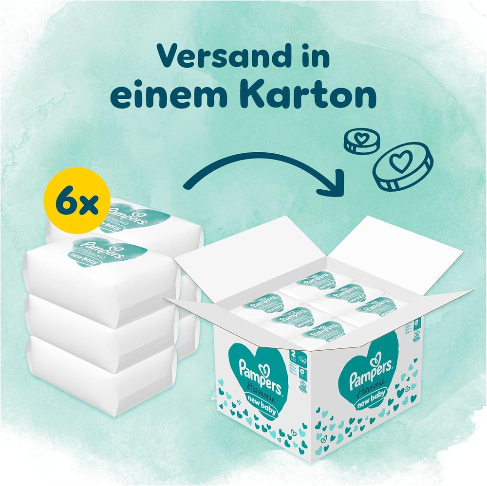 Pieluchy Pampers Harmony Rozmiar 2, 204 pieluszki, 4kg-8kg, Delikatna ochrona skóry ze 100% ochroną Pampers
