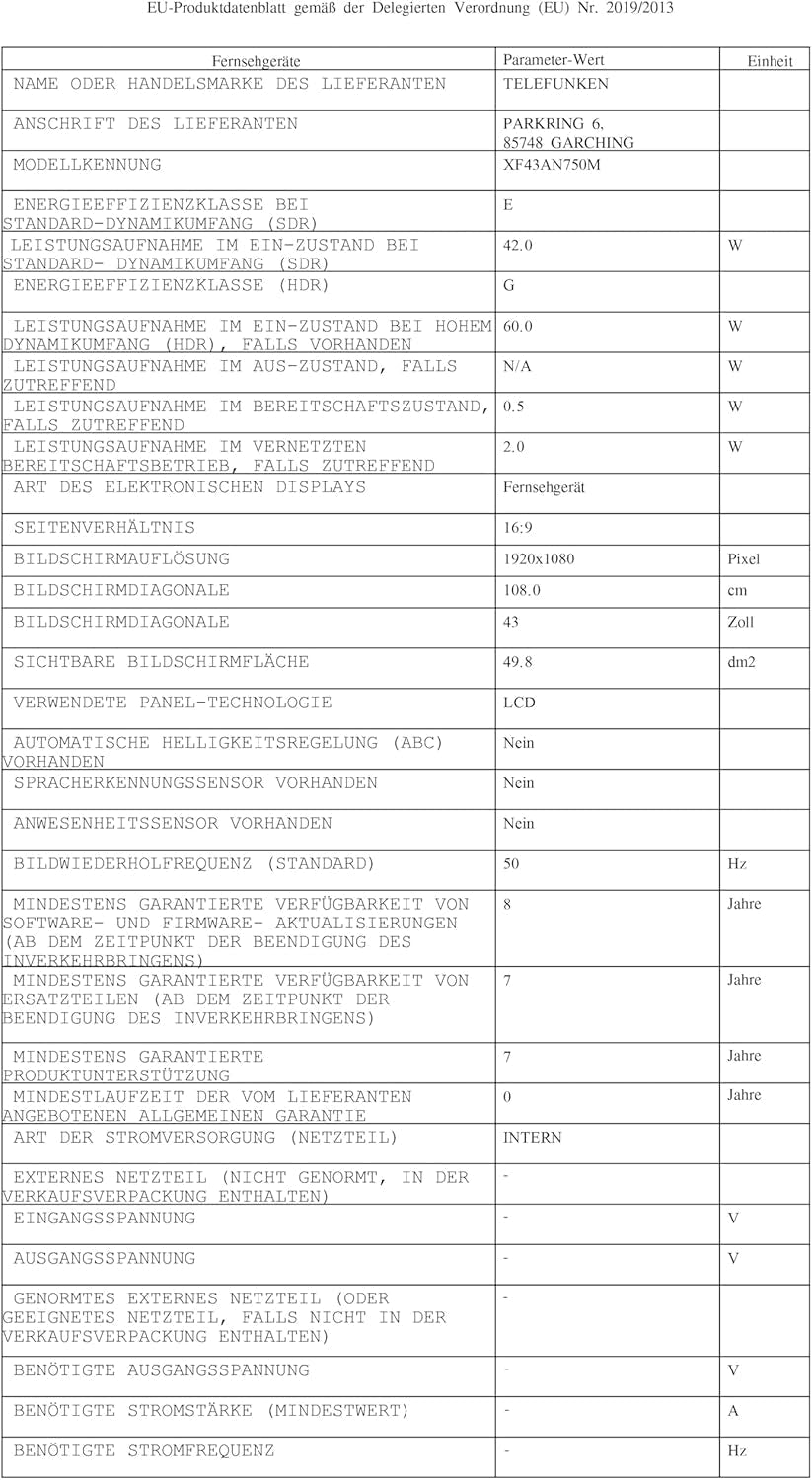 Televizor TELEFUNKEN Android TV de 43 de inci (Smart TV Full HD, HDR, triplu tuner, Bluetooth) XF43AN750M