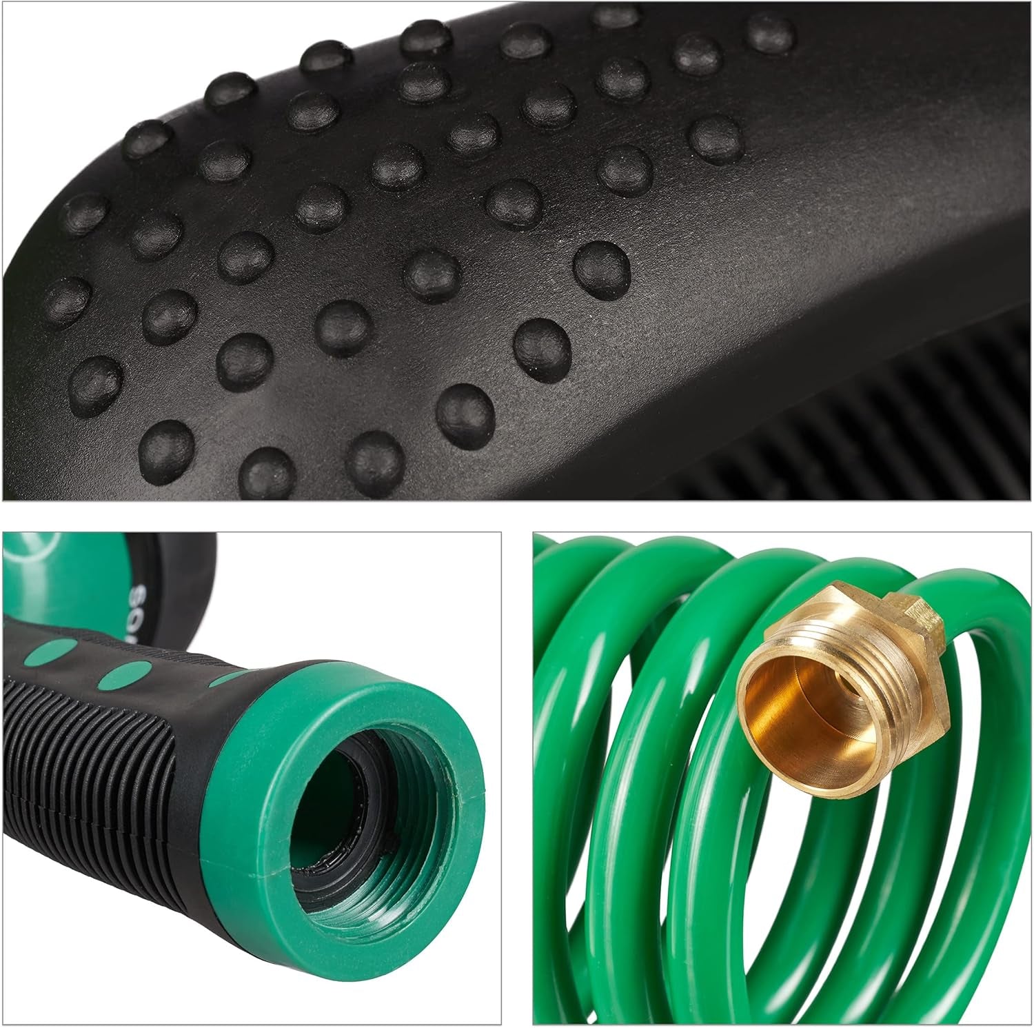 Furtun spiralat Relaxdays, extensibil până la 20 m, furtun flexibil de grădină cu pulverizator de apă, 7 modele de pulverizare, verde