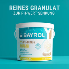 BAYROL e-pH-Minus granulat 6 kg - szybko i skutecznie obniża zbyt wysokie pH w basenach - łatwe dozowanie bezpośrednio do wody - zawiera miarkę dozującą - reduktor pH - regulacja pH w basenach