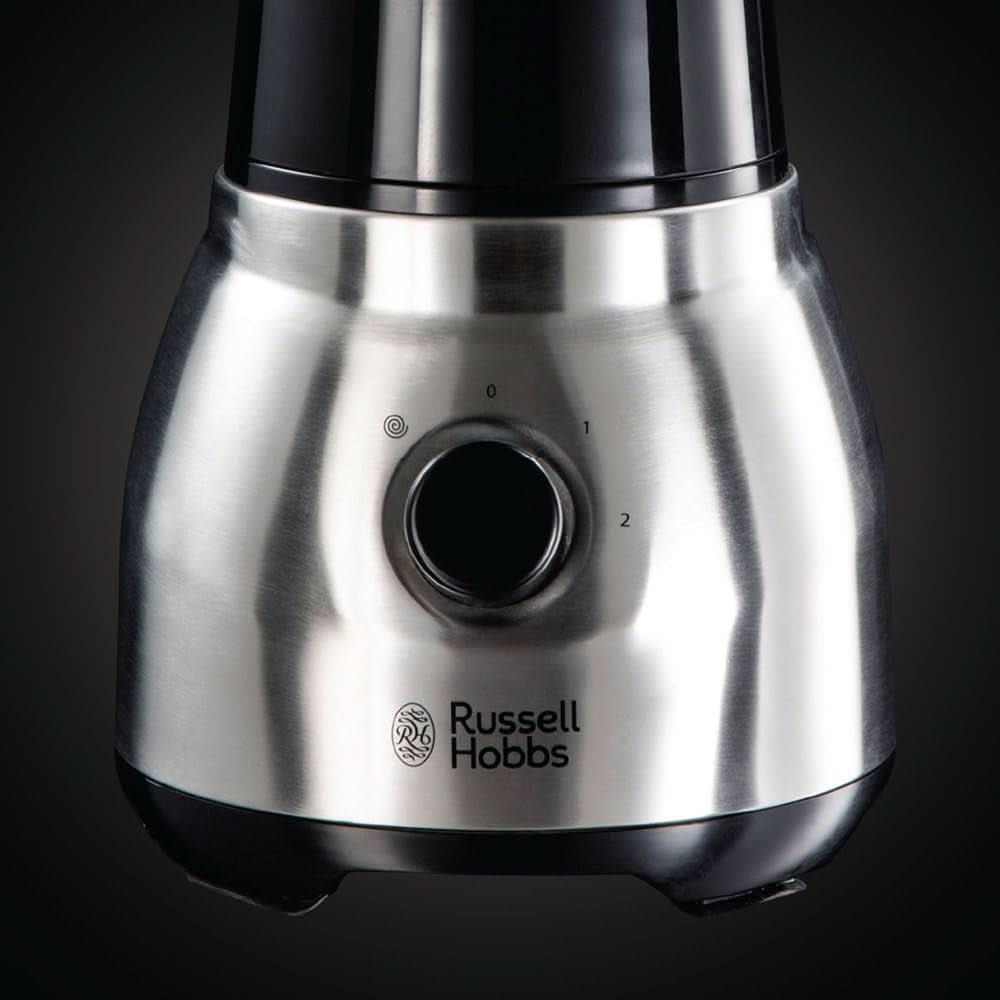 Mikser stojący Russell Hobbs 2 w 1 [mikser do glazury o pojemności 1,5 l i mini-automat do smoothie o pojemności 0,6 l -Trinkflasche na wynos Inkl. Deckel] Spülmaschinenfest, Impuls-/Ice-Crush Funktion, Becher BPA Frei, Edelstahl 23821-56 Kitchen Naty Shop