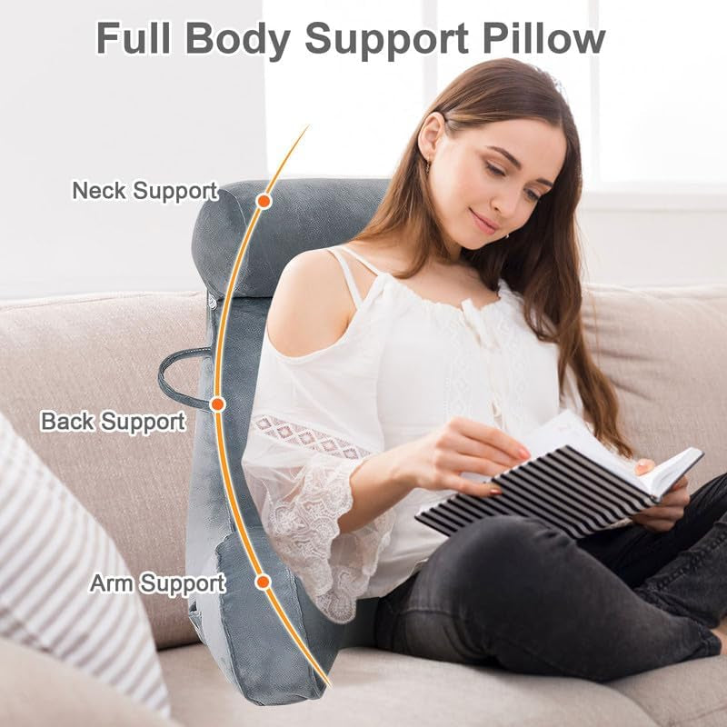 Pernă de citit Mingfuxin pentru pat, pernă de pat cu rolă detașabilă pentru gât și braț de susținere superior pentru a sta în pat, canapea, podea, pernă de citit cu spătar pentru adulți, pernă de spate pentru citit, vizionat la televizor