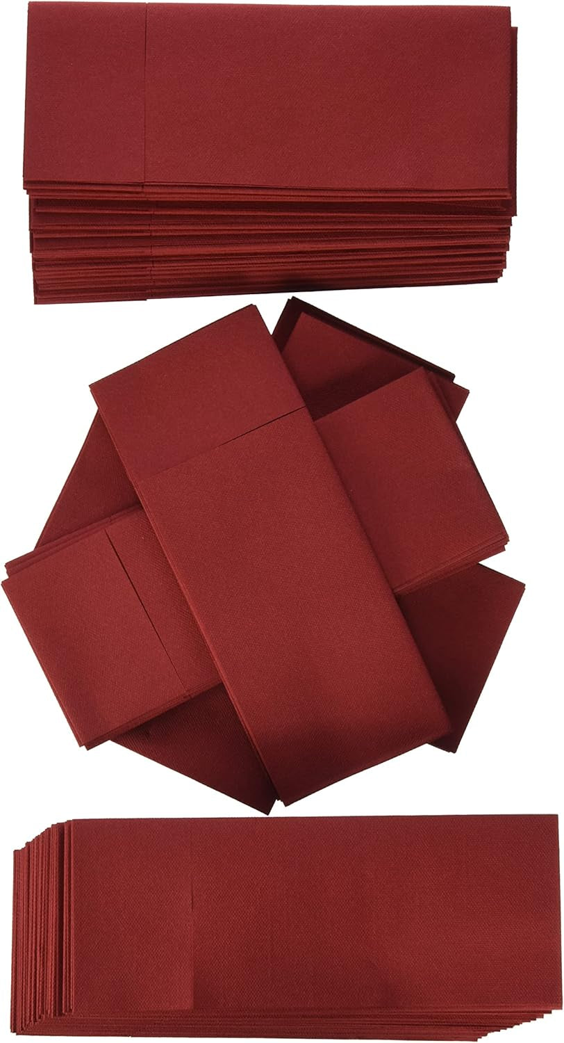 Airlaid 50 de șervețele pentru tacâmuri pungi pentru tacâmuri, asemănătoare țesăturii, șervețel de unică folosință de înaltă calitate, Bordeaux, 32X40 Cm
