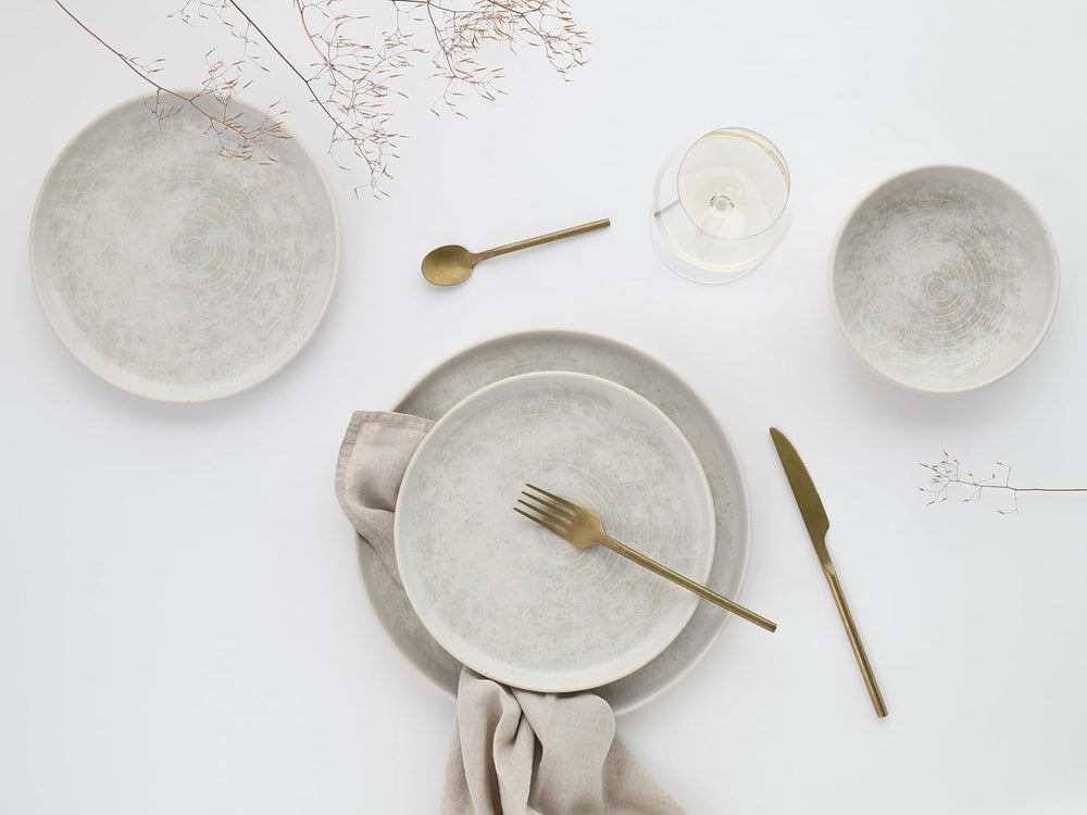 CreaTable, 23714, seria Uno Athena, set de veselă cu 12 piese pentru 4 persoane, set de farfurii din gresie, potrivit pentru mașina de spălat vase și cuptorul cu microunde, fabricat în Portugalia