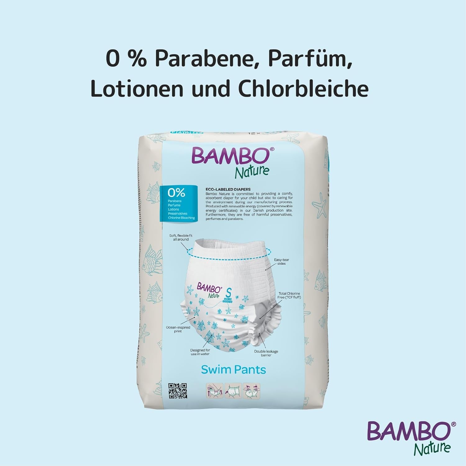 Pieluszki do pływania dla niemowląt Bambo Nature, rozmiar S (7-12kg), 12 pieluszek | Jednorazowe pieluchy do pływania Secure Fit | Wodoodporny komfort podczas zabaw w wodzie