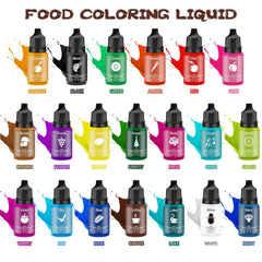Colorant alimentar - 20 de culori x 10 ml coloranți alimentari lichizi pentru prăjituri, copt, fursecuri, macaroane - Colorant alimentar concentrat fără zahăr pentru decorarea torturilor, băuturi, ouă de Paște, slime DIY