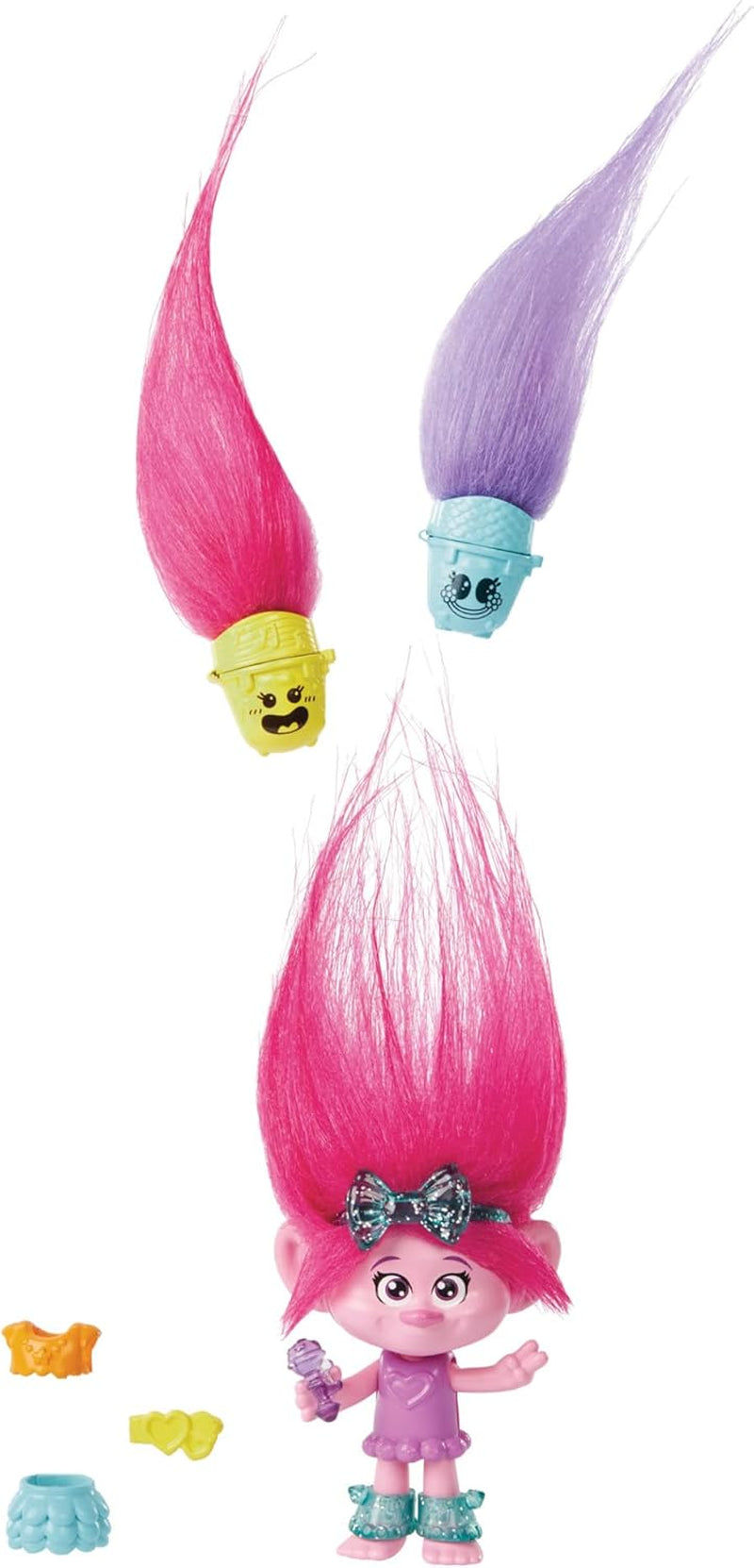 Mattel DREAMWORKS TROLLS Gemeinsam Stark – Haarige Überraschungen Poppy Königin Poppy, Viva, Branch und Guy Diamond Plüschhaar, 2 Haarige Überraschungen, Zubehör, für Kinder ab 3 Jahren, HNF10