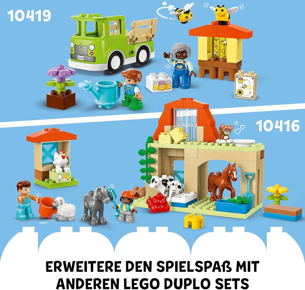 LEGO DUPLO Town Tierpflege auf dem Bauernhof - Spielzeug für Kinder - Montessori Spielzeug -Bauernhof mit Tierfiguren - Pferd, Kuh und Huhn - Lernspielzeug für Mädchen und Jungen ab 2 Jahren - 10416