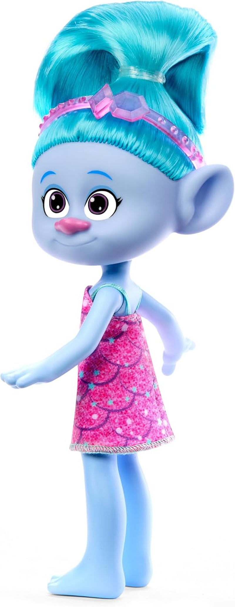 Mattel DREAMWORKS TROLLS Gemeinsam Stark – Haarige Überraschungen Chenille Puppe mit leuchtend blauem Haar zum Stylen, lila Stirnband, für Kinder ab 3 Jahren, HNF15