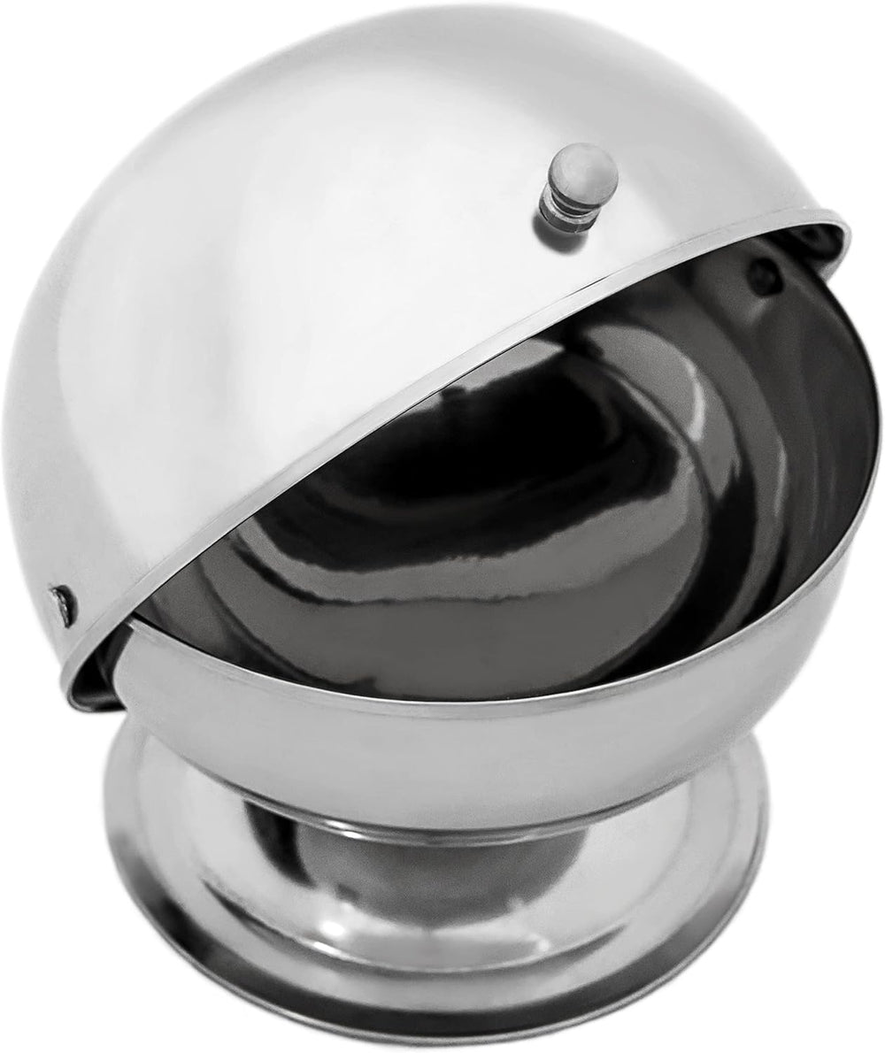 Zahărniță Relaxdays SWEETY din oțel inoxidabil, 14 x 13 x 13 cm (Î x L x A), bilă de zahăr cu capac rulant, bombonieră rotundă, argintie