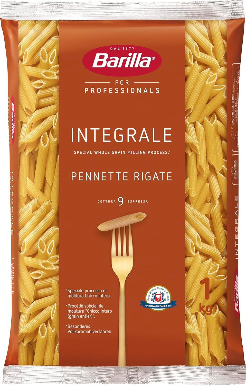 Barilla Pennette Rigate Makaron pełnoziarnisty, opakowanie 9 szt. (9 x 1 kg)
