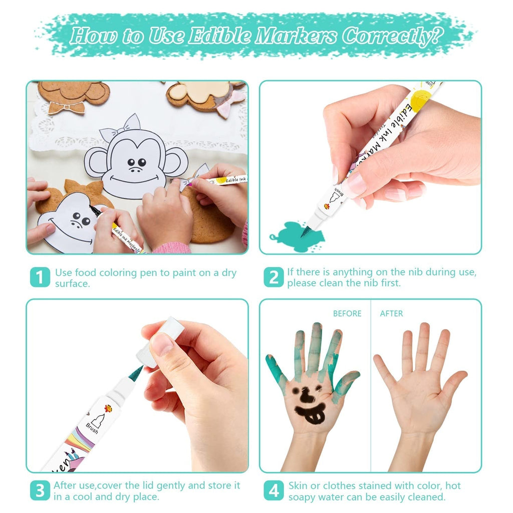 Pixuri de colorant alimentar pentru copt, 12 pixuri de colorant alimentar pentru fondant, pixuri alimentare comestibile, ouă de Paște DIY pentru ziua de naștere pentru decorare, pixuri de colorant alimentar gourmet pentru prăjituri, fursecuri, deserturi