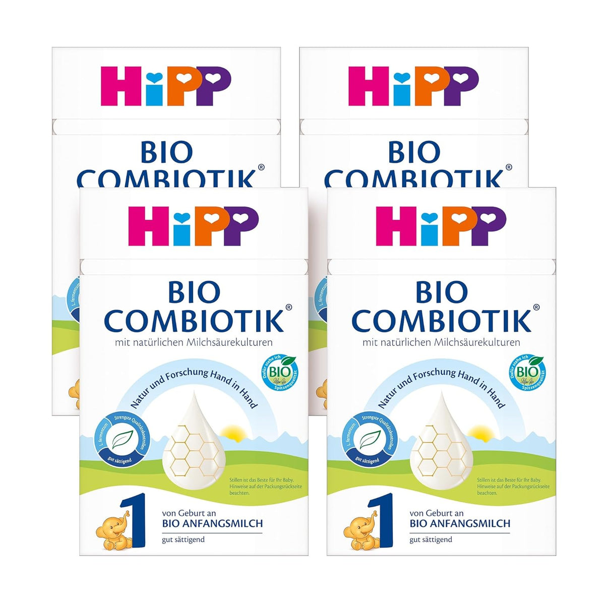 HiPP 1 Organic Combiotik (4 x 600g), mleko w proszku dla niemowląt od urodzenia, z naturalnymi kulturami kwasu mlekowego i łatwą w obróbce skrobią organiczną, najwyższej jakości organicznej