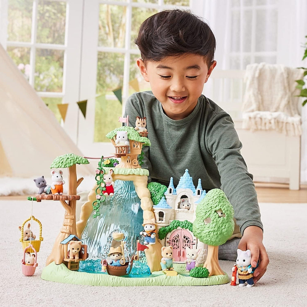Sylvanian Families - 5763 Dwie figurki Adventure Explorer Set Mleczny kot Ojciec Chłopiec Figurka zwierzątka Szczegółowa zabawka dla 3 lat Naty Shop Dolls